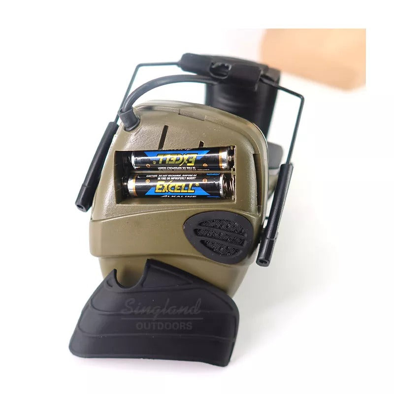 Electronic hunting earmuffs with noise reduction