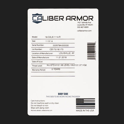 CaliberX Level IIIA Soft Body Armor Rectangle Bulletproof Panel