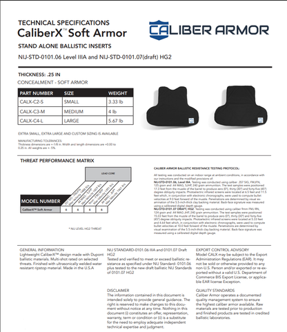 Caliber Armor CaliberX  IIIA Body Armor Panels for EXO Carrier