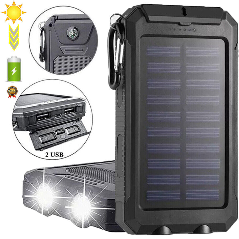 10,000mAH Solar-USB Dual Charger Waterproof Shockproof with LED Light