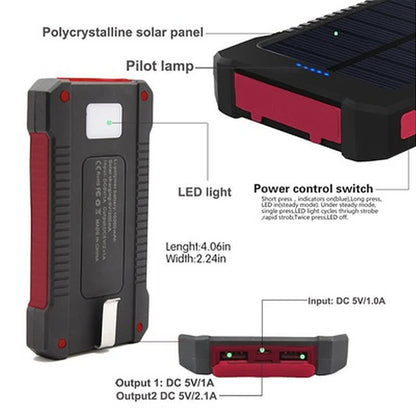 10,000mAH Waterproof / Shockproof Solar Dual-USB Charger and LED Light Stealth Angel Survival