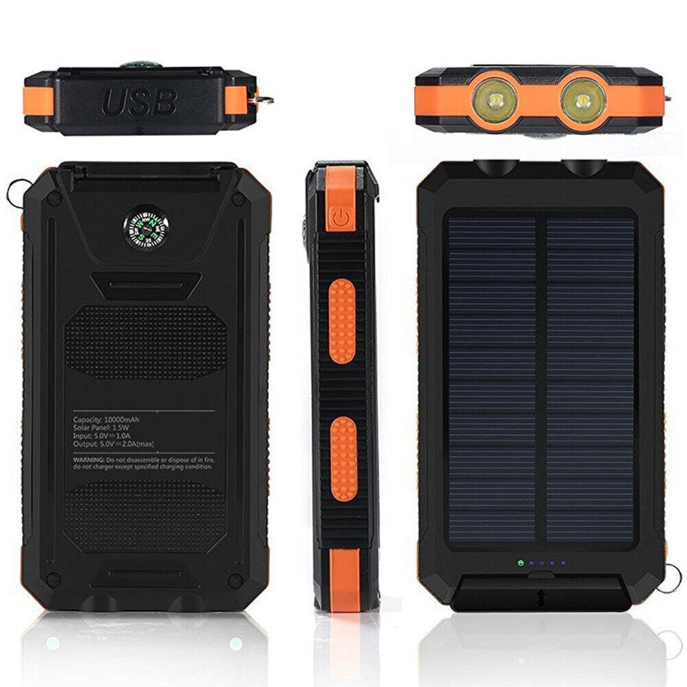 10,000mAH Solar-USB Dual Charger Waterproof Shockproof with LED Light