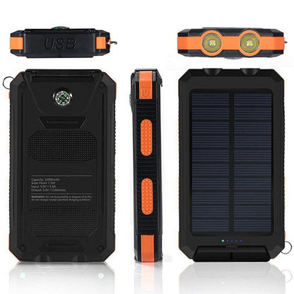 10,000mAH Solar-USB Dual Charger Waterproof Shockproof with LED Light