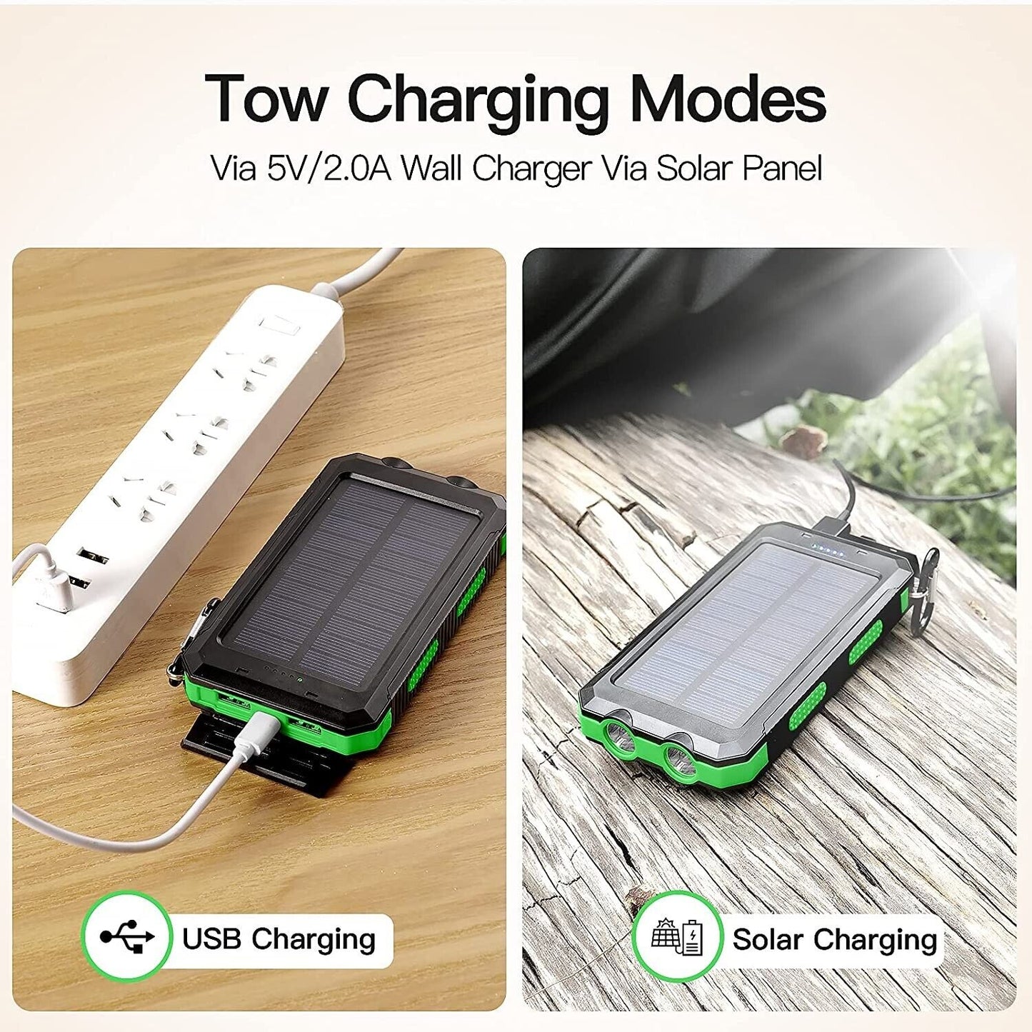 20,000mAh Solar / USB Dual Charger Power Bank with Twin Flashlight