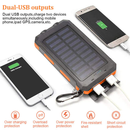 10,000mAH Solar-USB Dual Charger Waterproof Shockproof with LED Light