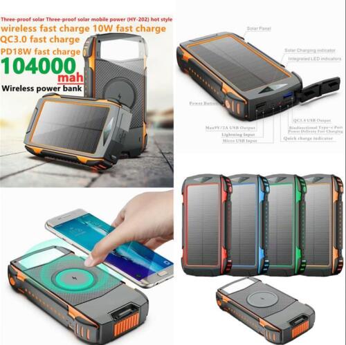 Solar Power Bank 20000mAh 10W Qi Wireless Solar Charger with LED Flashlights